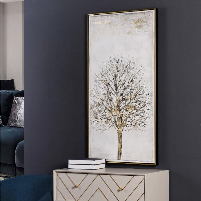 Black and Gold Tree Framed Canvas 25"W x 48"H