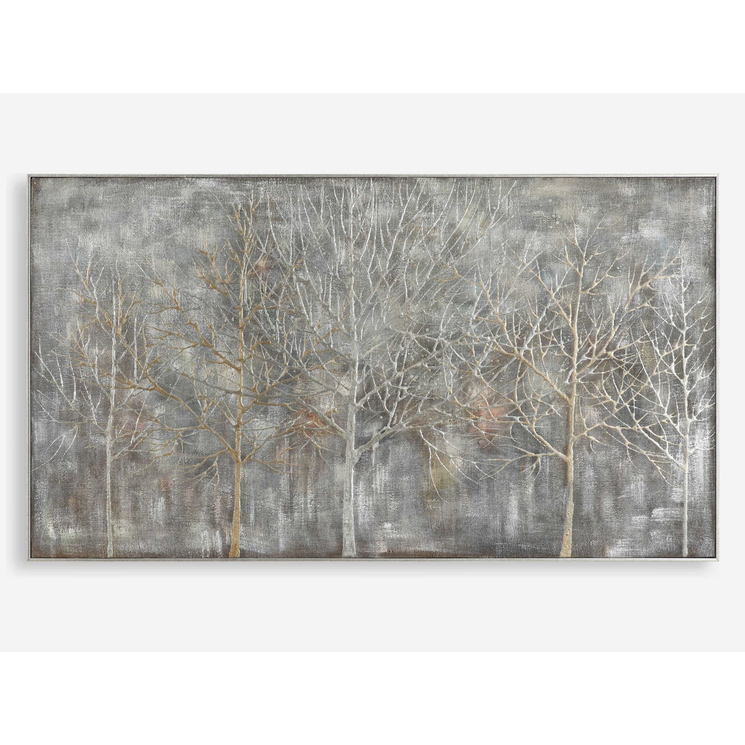 Silver and Gold Hand Painted Trees Framed Canvas Art 73"W x 41"H
