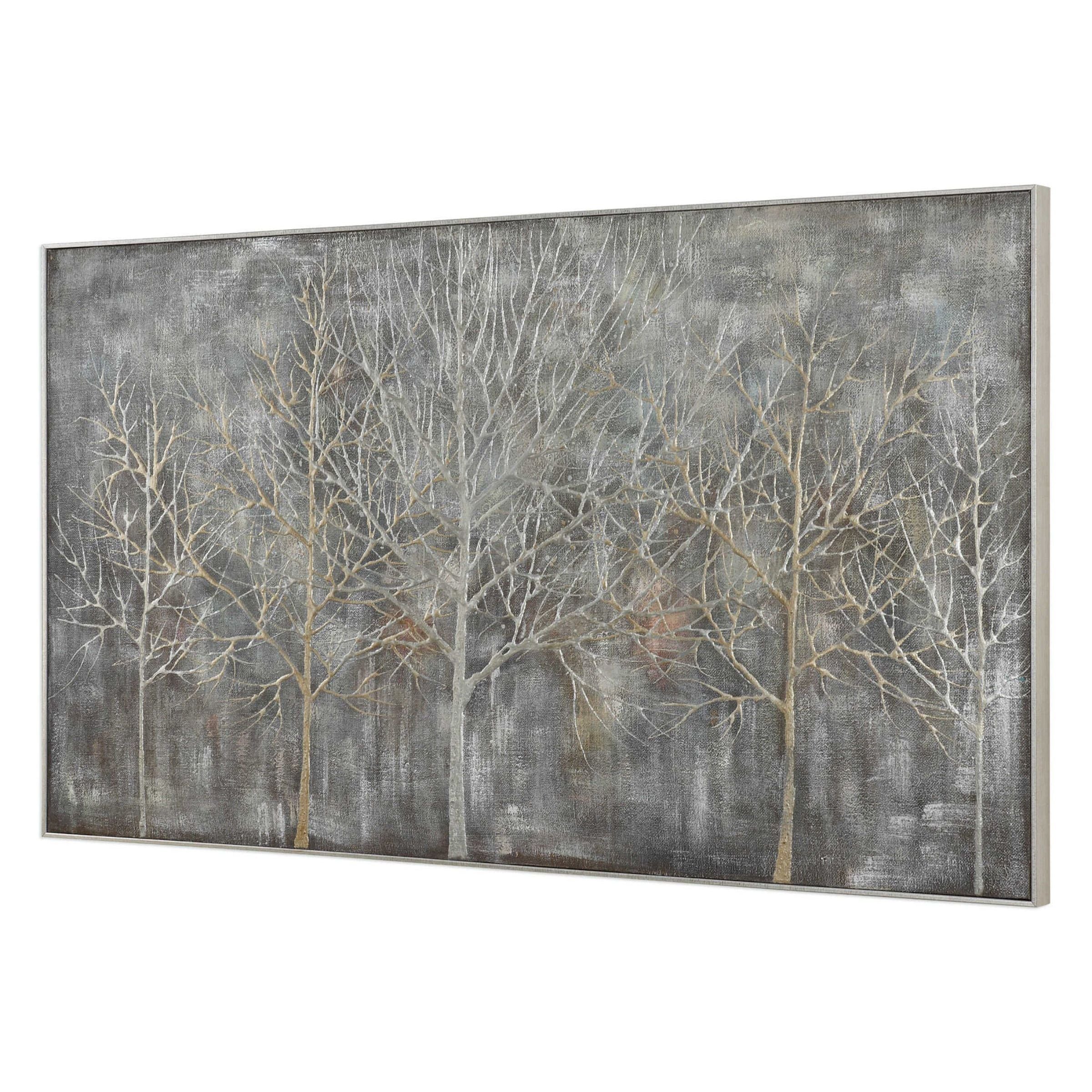 Silver and Gold Hand Painted Trees Framed Canvas Art 73"W x 41"H