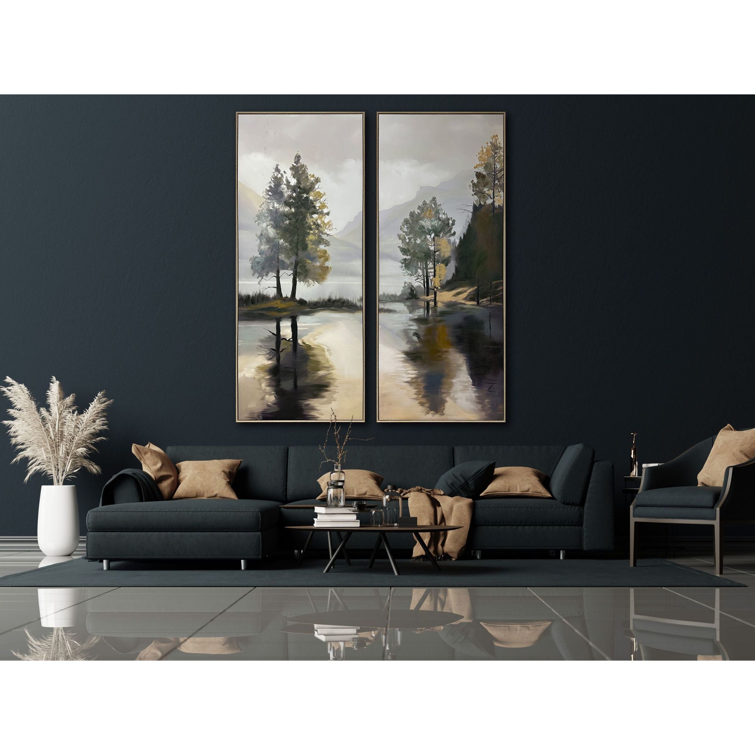 Tree Divide II Hand Embellished Framed Canvas 30"W x 72"H