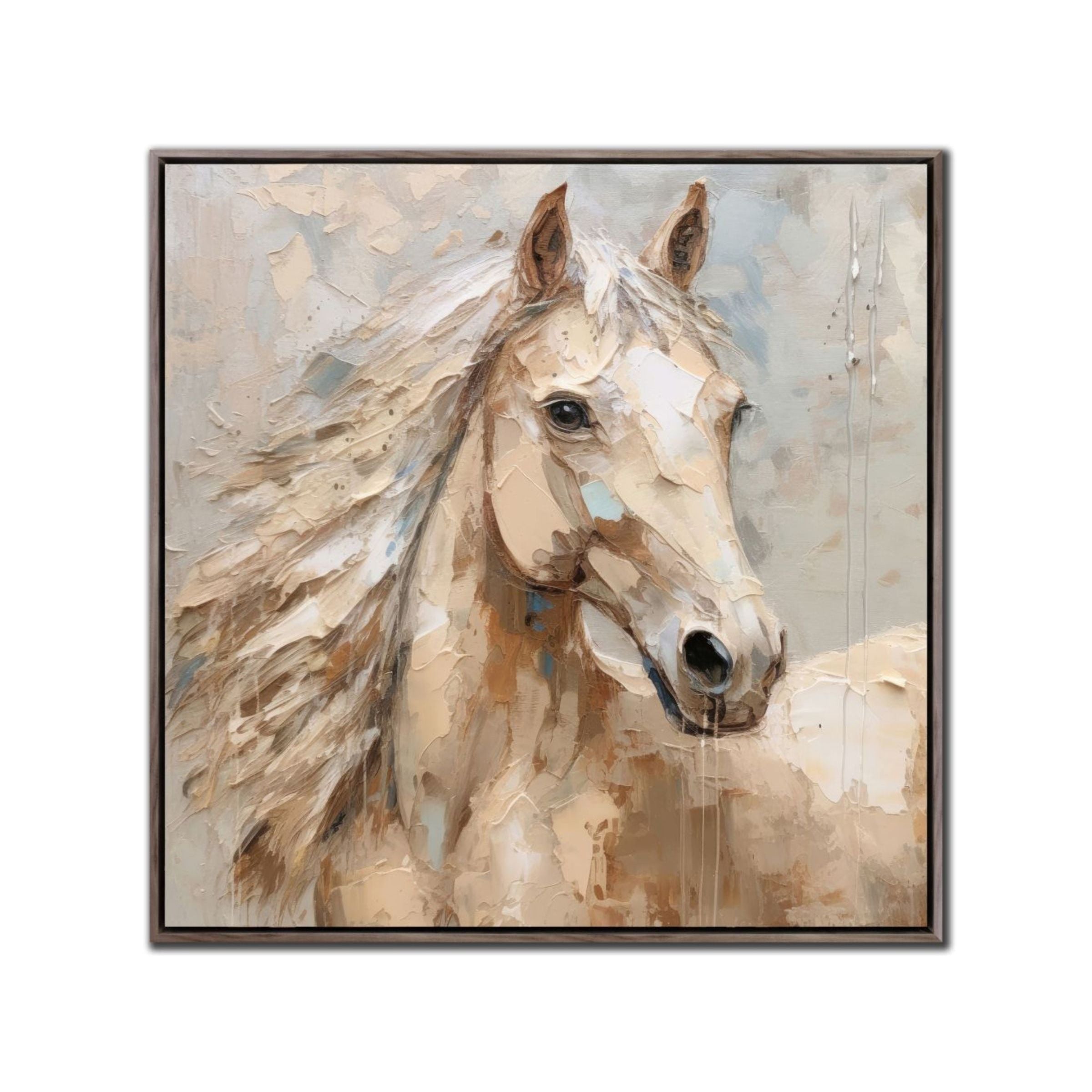 Cream Horse Hand Embellished Framed Canvas 32"W x 32"H