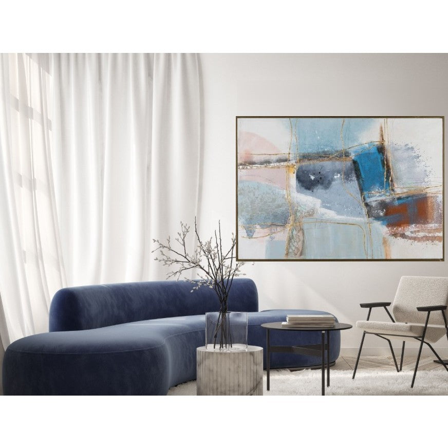 Blue and Gold Abstract Framed Canvas 48"W x 72"H