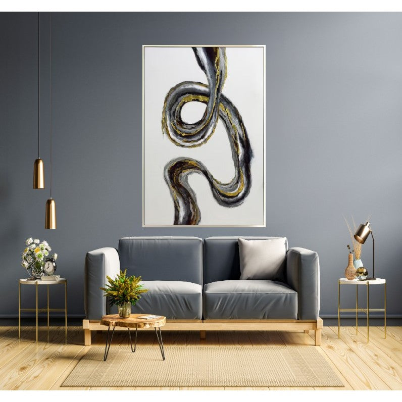 Black and Gold Swirl Abstract Canvas Art 54"W x 84"H
