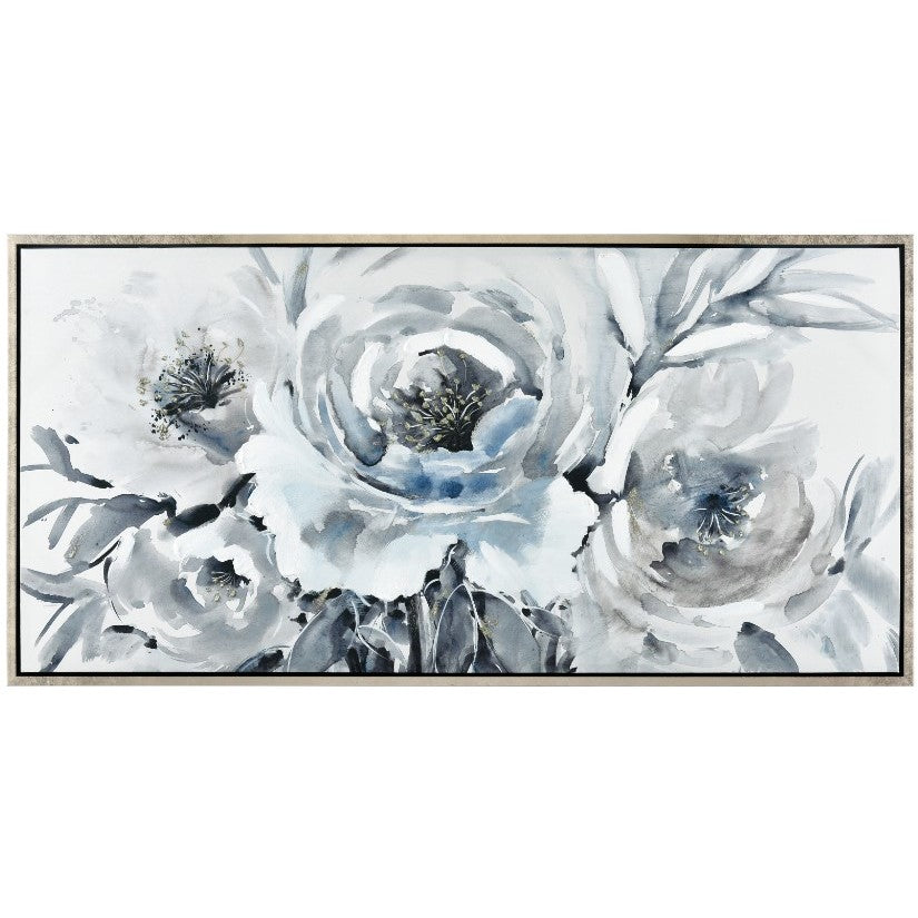 White and Blue Flowers Framed Art 59"W x 29.5"H