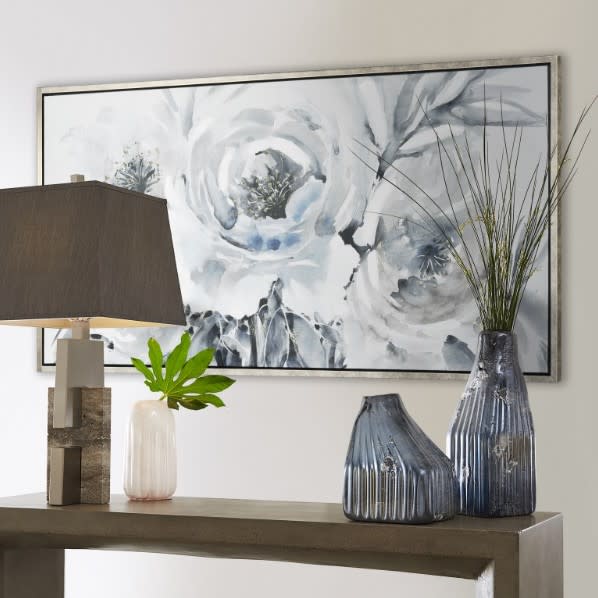 White and Blue Flowers Framed Art 59"W x 29.5"H