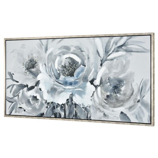 White and Blue Flowers Framed Art 59"W x 29.5"H