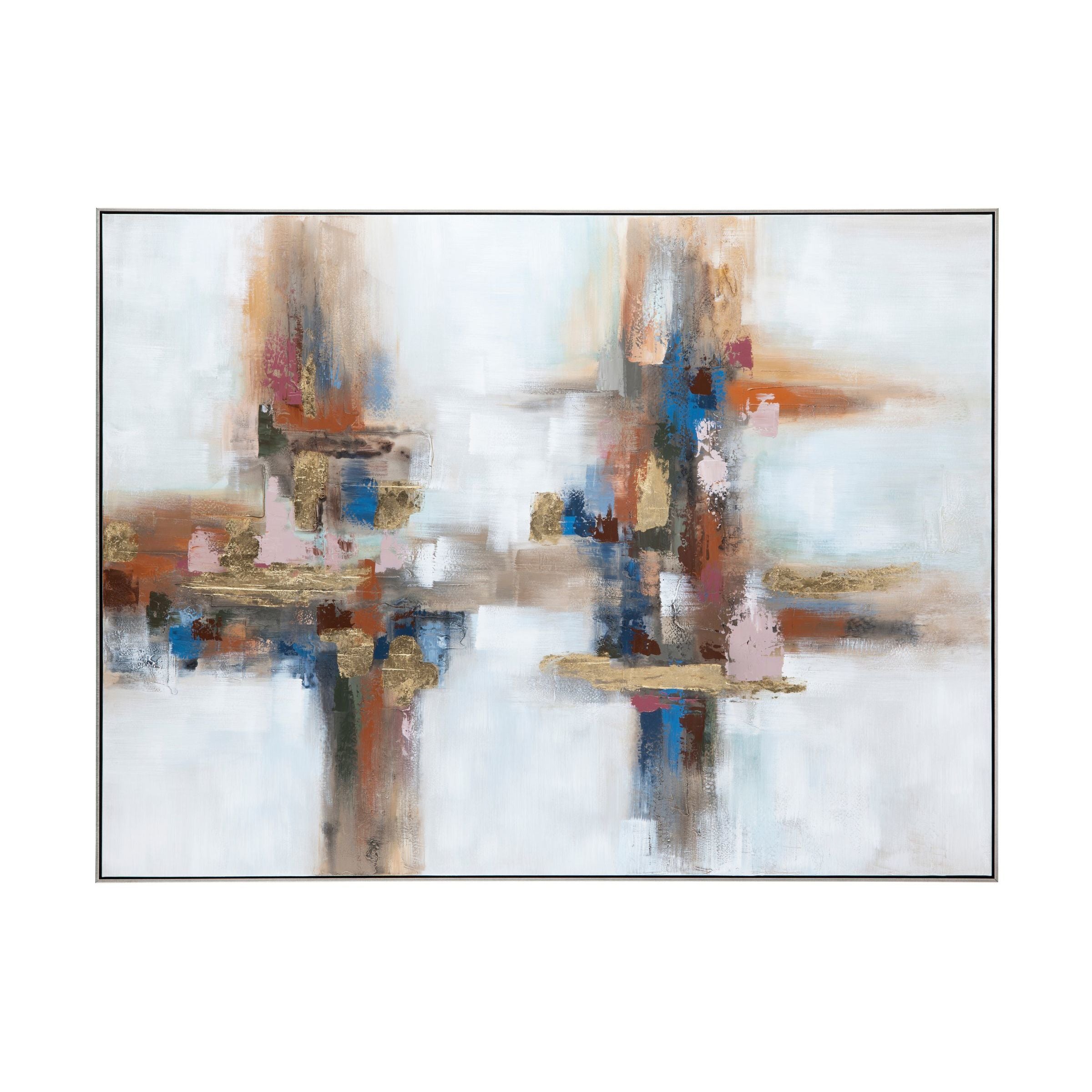 Blue, Bronze, and Gold Abstract Framed Canvas 79"W x 59"H
