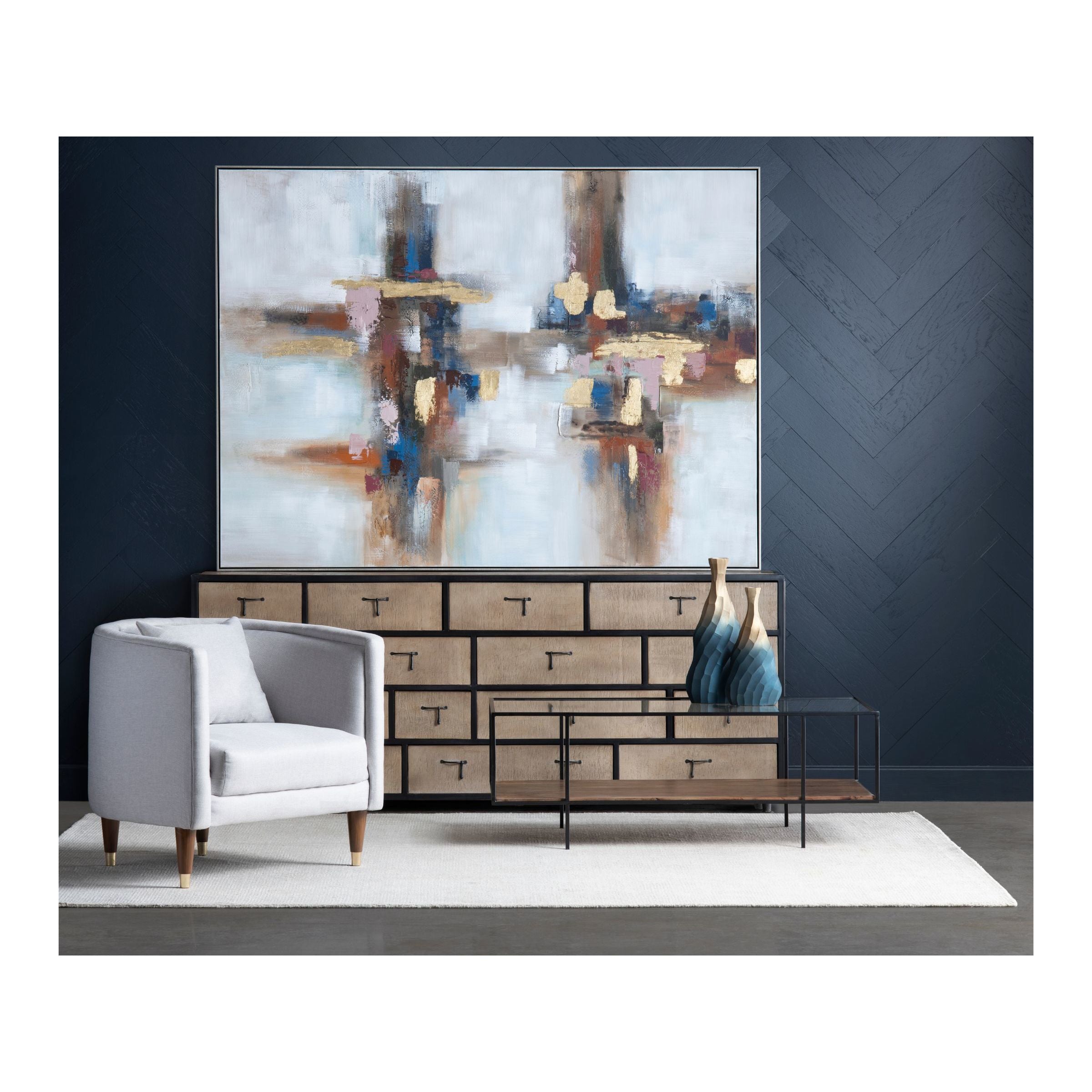 Blue, Bronze, and Gold Abstract Framed Canvas 79"W x 59"H