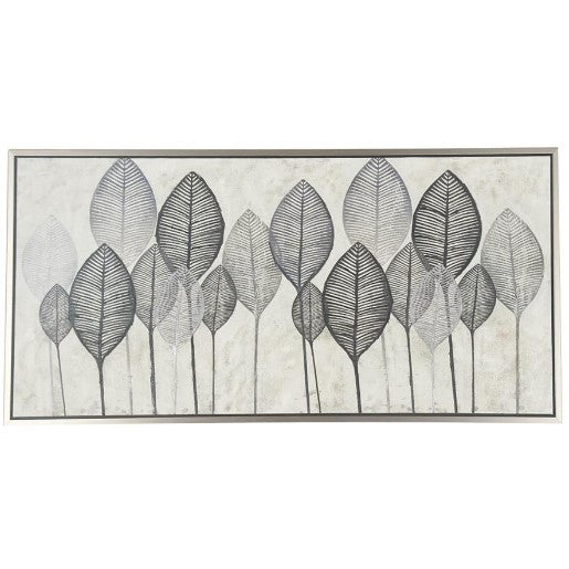 Black, White, and Grey Leaves Framed Canvas Art 55"W x 27"H