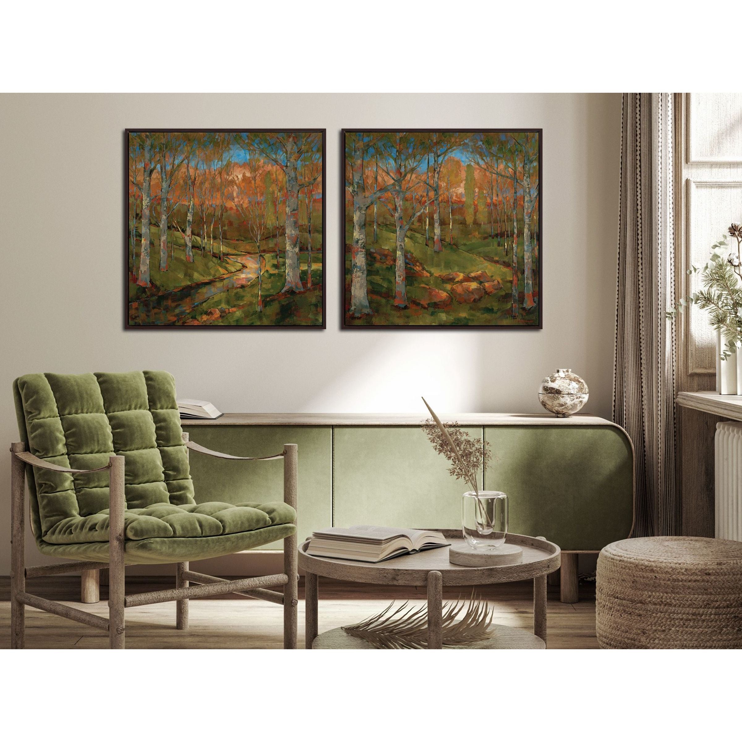 Green Forest I Hand Embellished Framed Canvas 24"W x 24"H