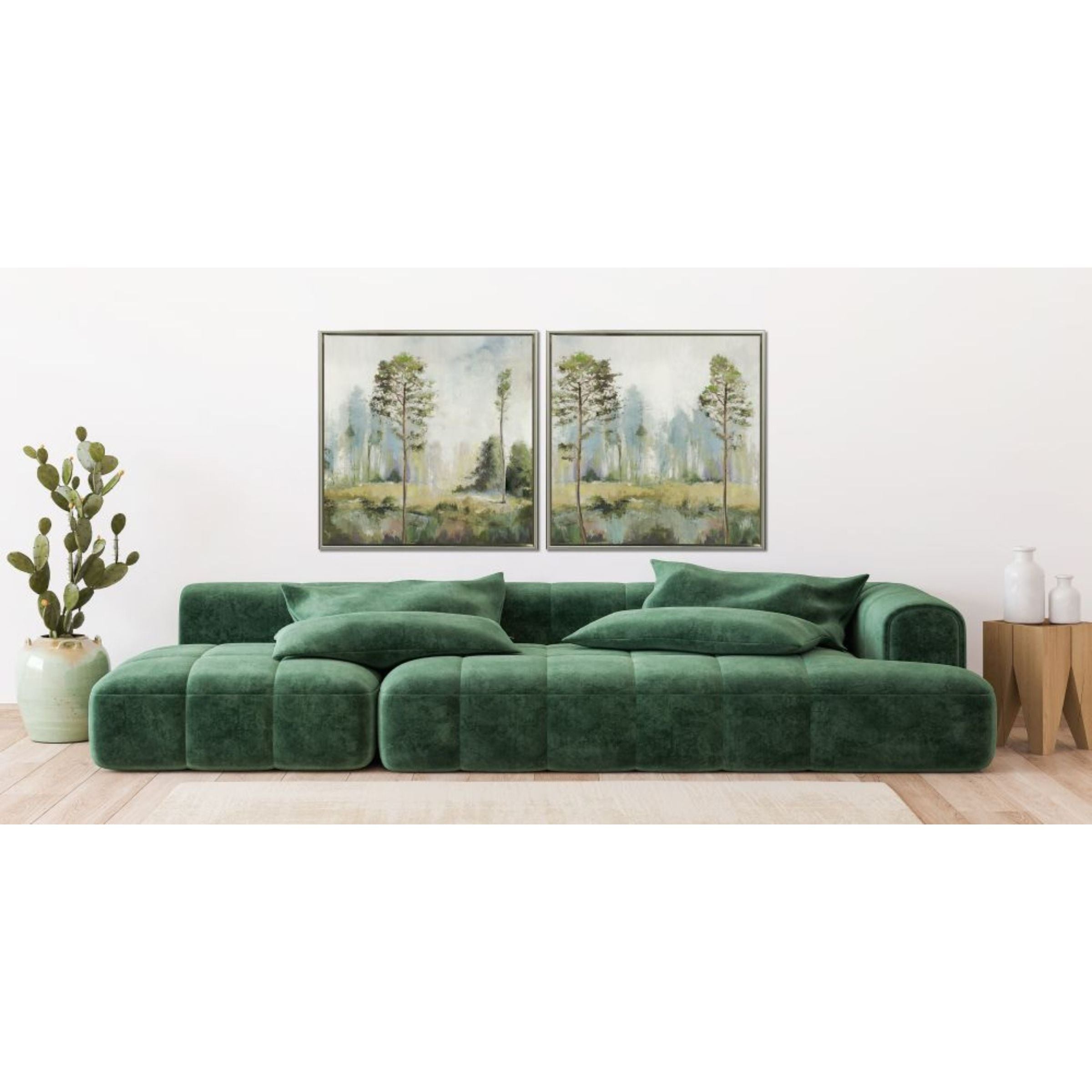 Green Trees I Hand Embellished Framed Canvas 30"W x 30"H Each