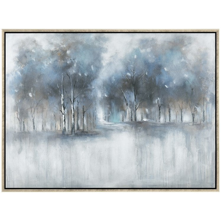 Blue, Black, and White Forest Framed Art 47"W x 35.5"H