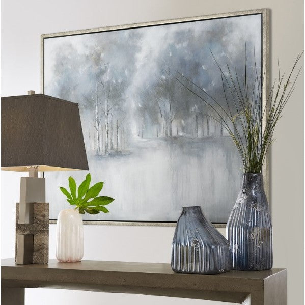 Blue, Black, and White Forest Framed Art 47"W x 35.5"H