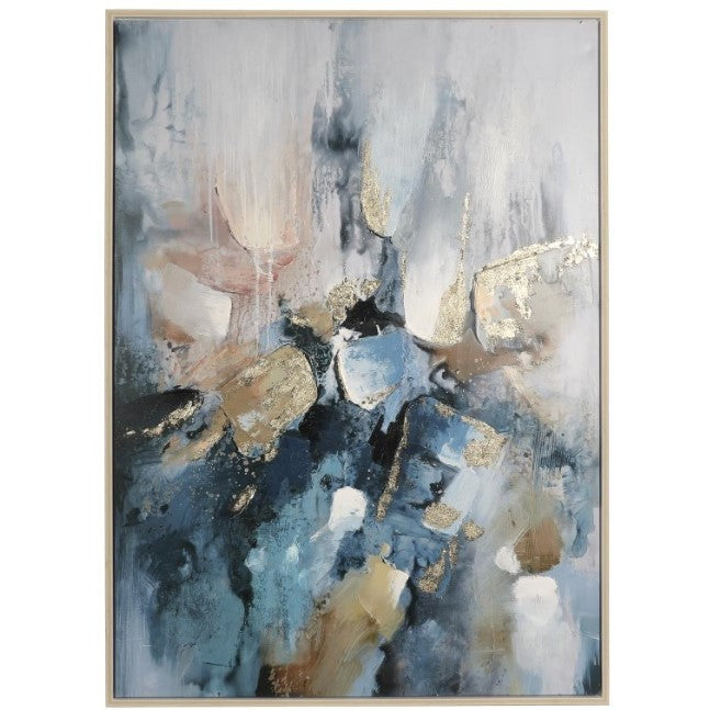 Blue, Black, and Gold Abstract Framed Canvas Art 47"W x 65"H