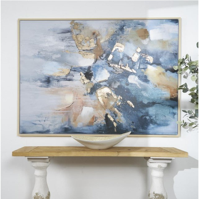 Blue, Black, and Gold Abstract Framed Canvas Art 47"W x 65"H
