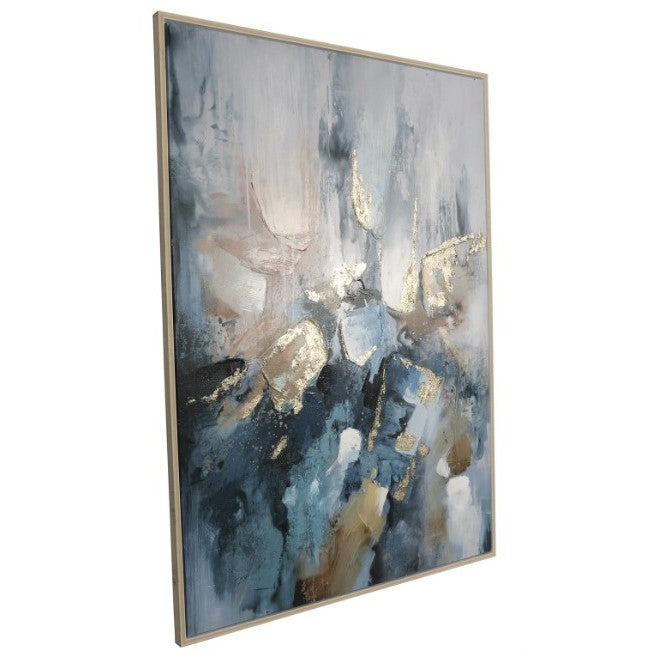 Blue, Black, and Gold Abstract Framed Canvas Art 47"W x 65"H