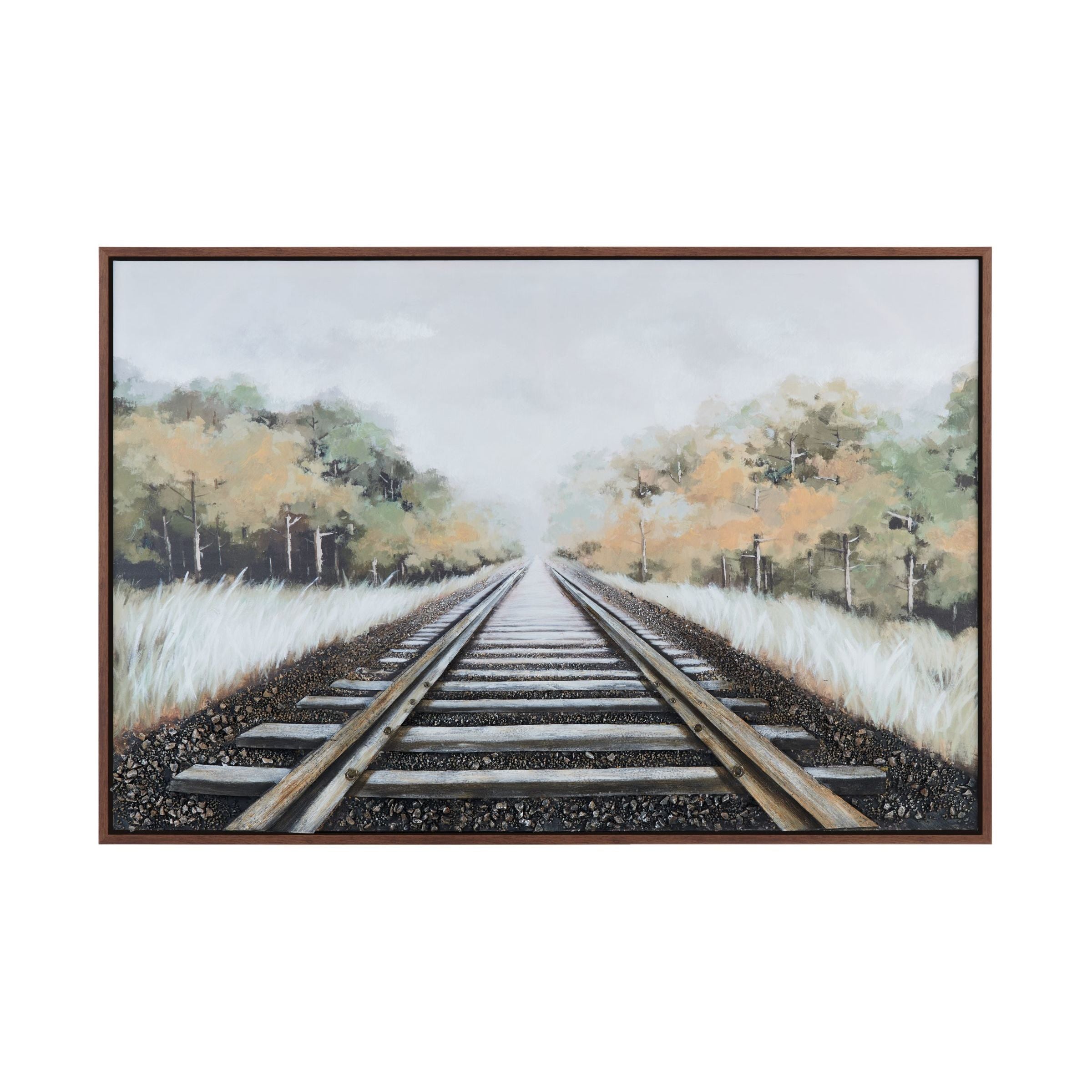 Fall Train Track Hand Painted Framed Canvas 60"W x 40"H