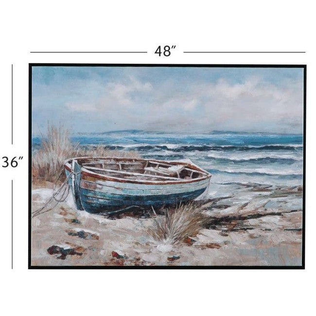 Boat Landed Framed Canvas 48"W x 36"H