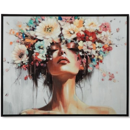 Floral Lady Embellished Framed Painting 50"W x 40"H