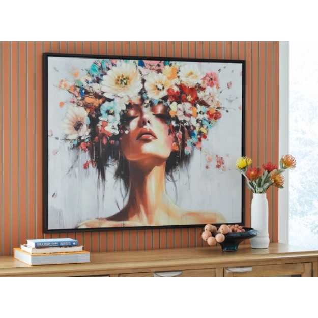 Floral Lady Embellished Framed Painting 50"W x 40"H