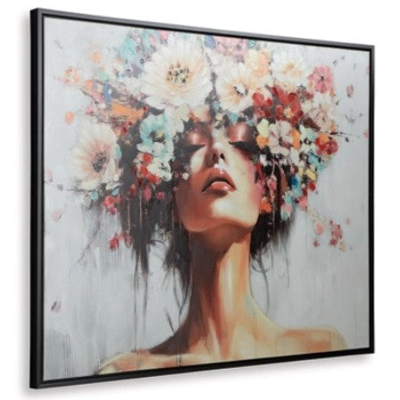 Floral Lady Embellished Framed Painting 50"W x 40"H