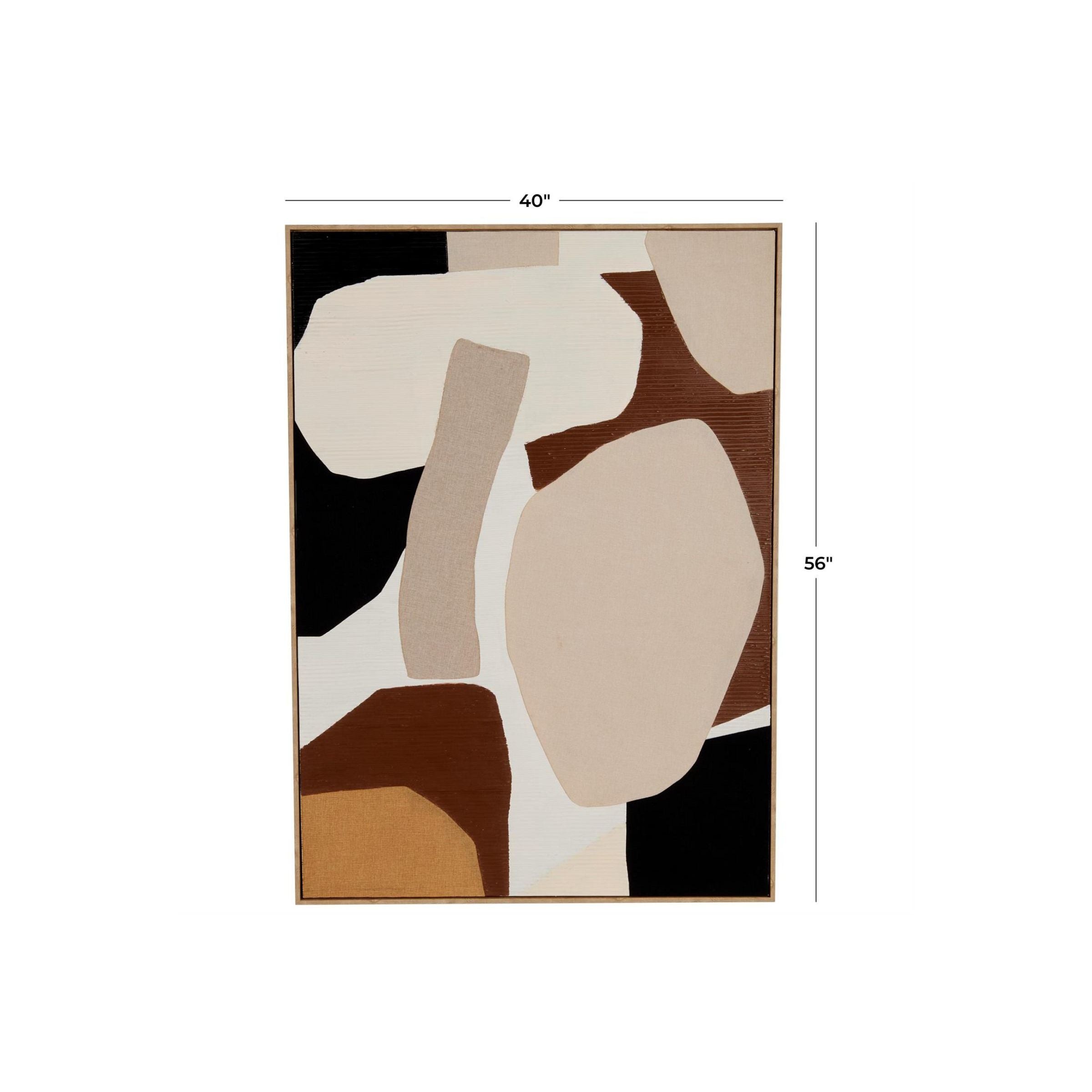 Large Brown, Black, and Tan Modern Framed Canvas Art 40"W x 56"H