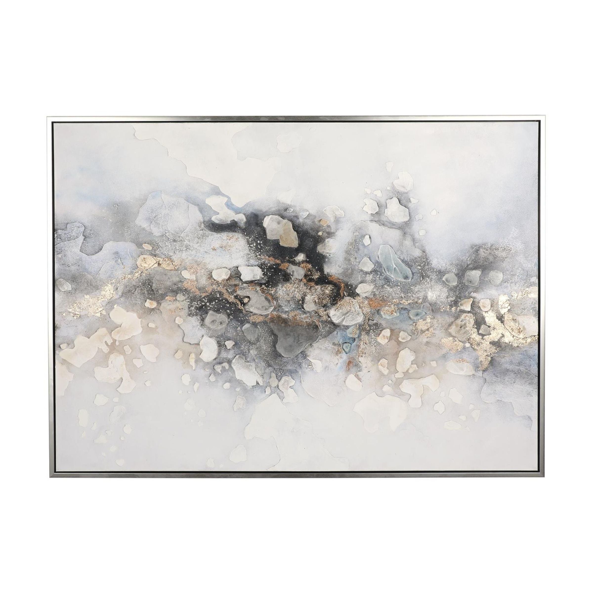 White, Black, Gold, and Silver Framed Canvas Art 65"W x 47"H