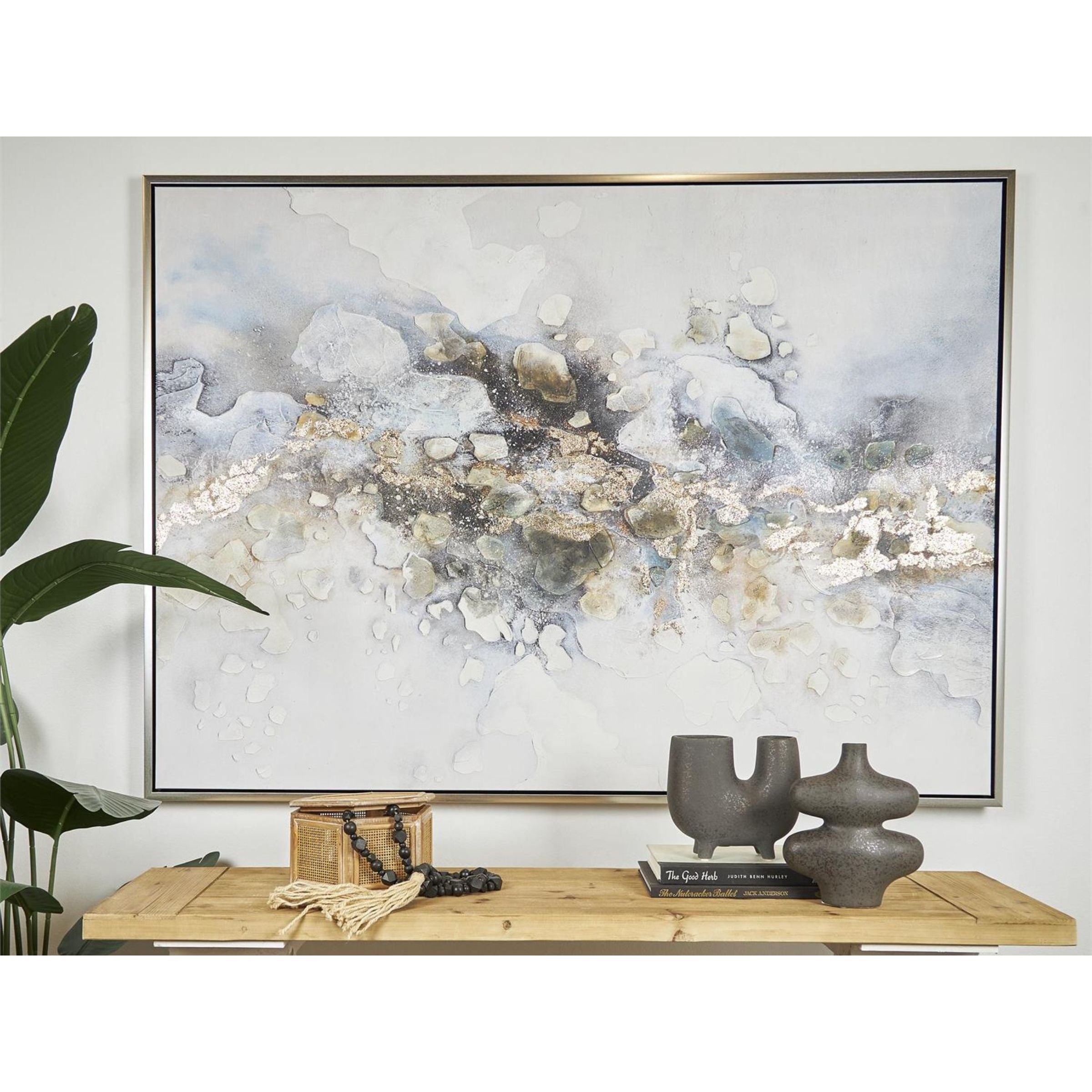 White, Black, Gold, and Silver Framed Canvas Art 65"W x 47"H