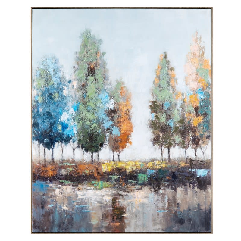 Bold Treeline Green, Gold, and Blue Framed Canvas 40"W x 50"H