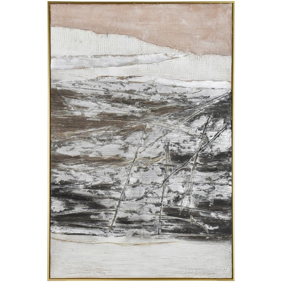 Brown, Black, and Cream Textured Abstract Framed Canvas Art 39.5"W x 59"H