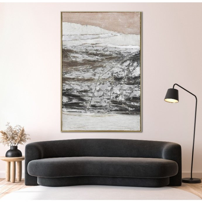 Brown, Black, and Cream Textured Abstract Framed Canvas Art 39.5"W x 59"H