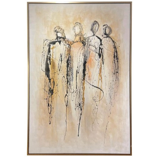 Black and Cream Abstract Figures Hand Painted Canvas Art 48"W x 72"H