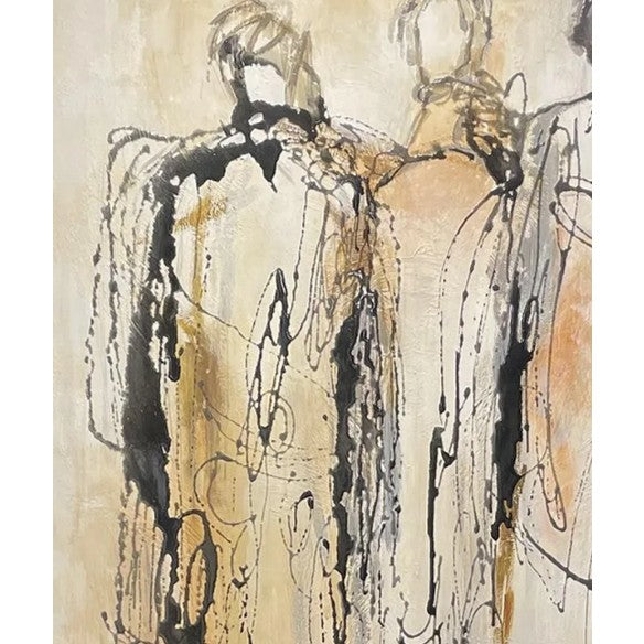Black and Cream Abstract Figures Hand Painted Canvas Art 48"W x 72"H