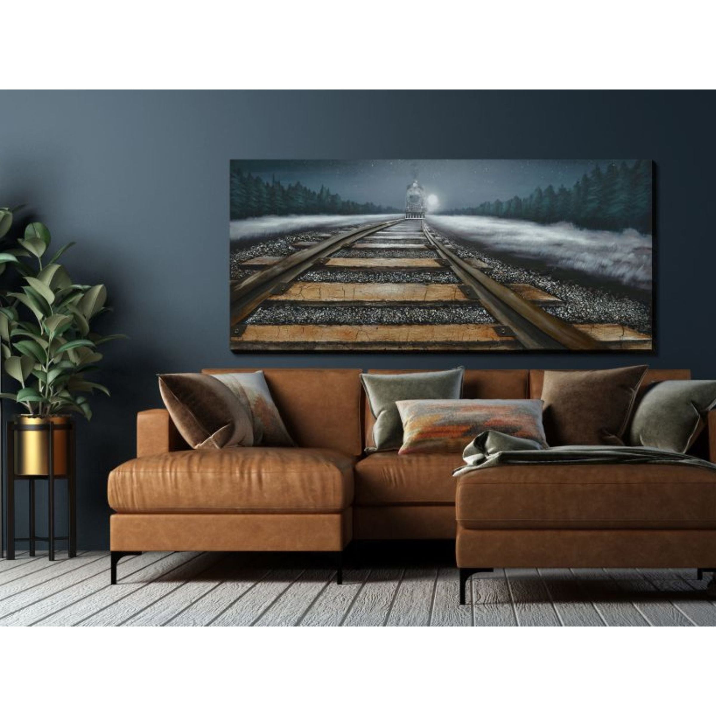 Night Train Metal and Stone Embellished Canvas 71"W x 32"H