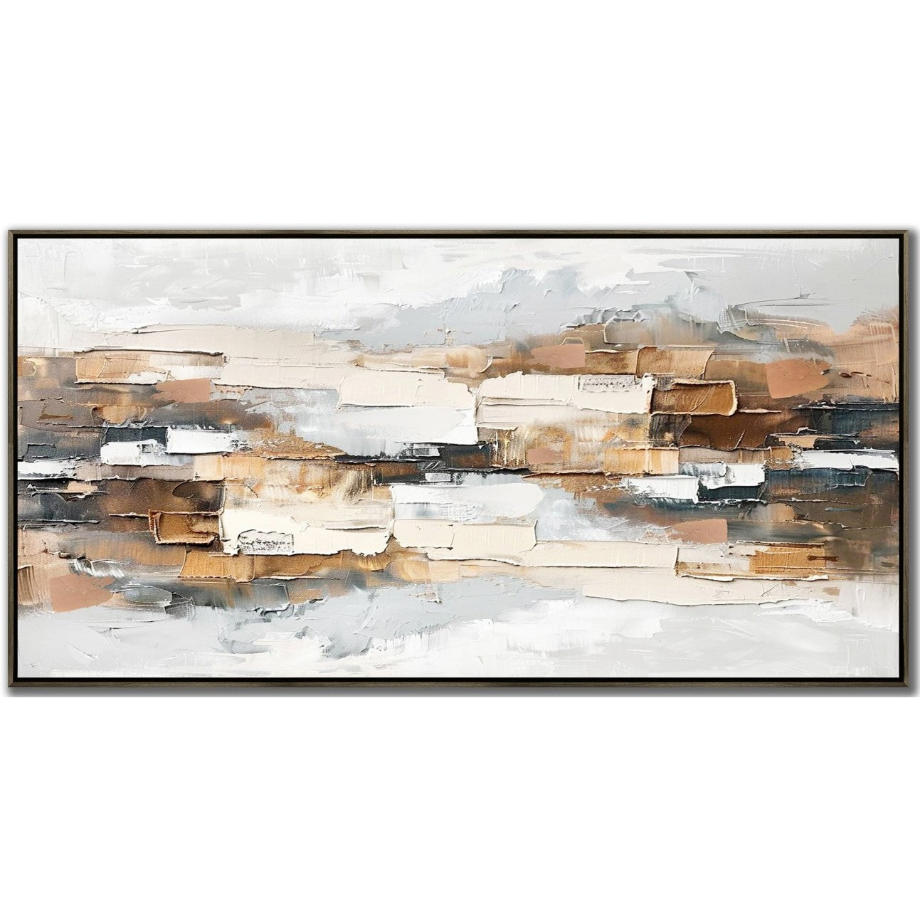 Neutral Layers Hand Embellished Framed Canvas 56"W x 28"H