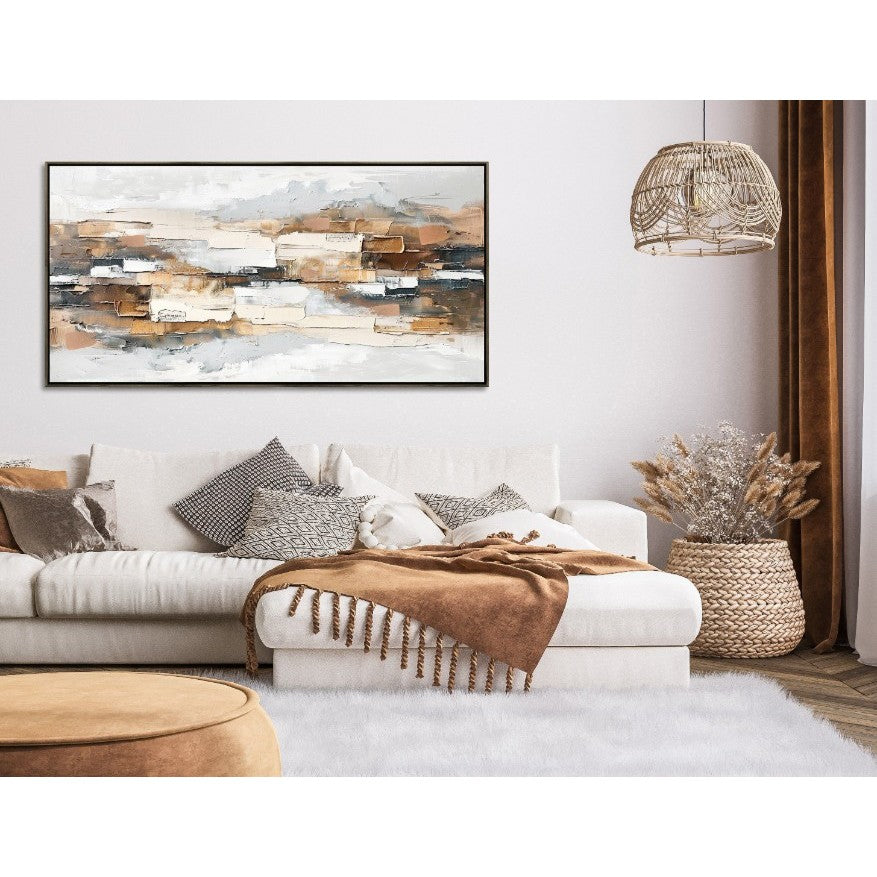 Neutral Layers Hand Embellished Framed Canvas 56"W x 28"H