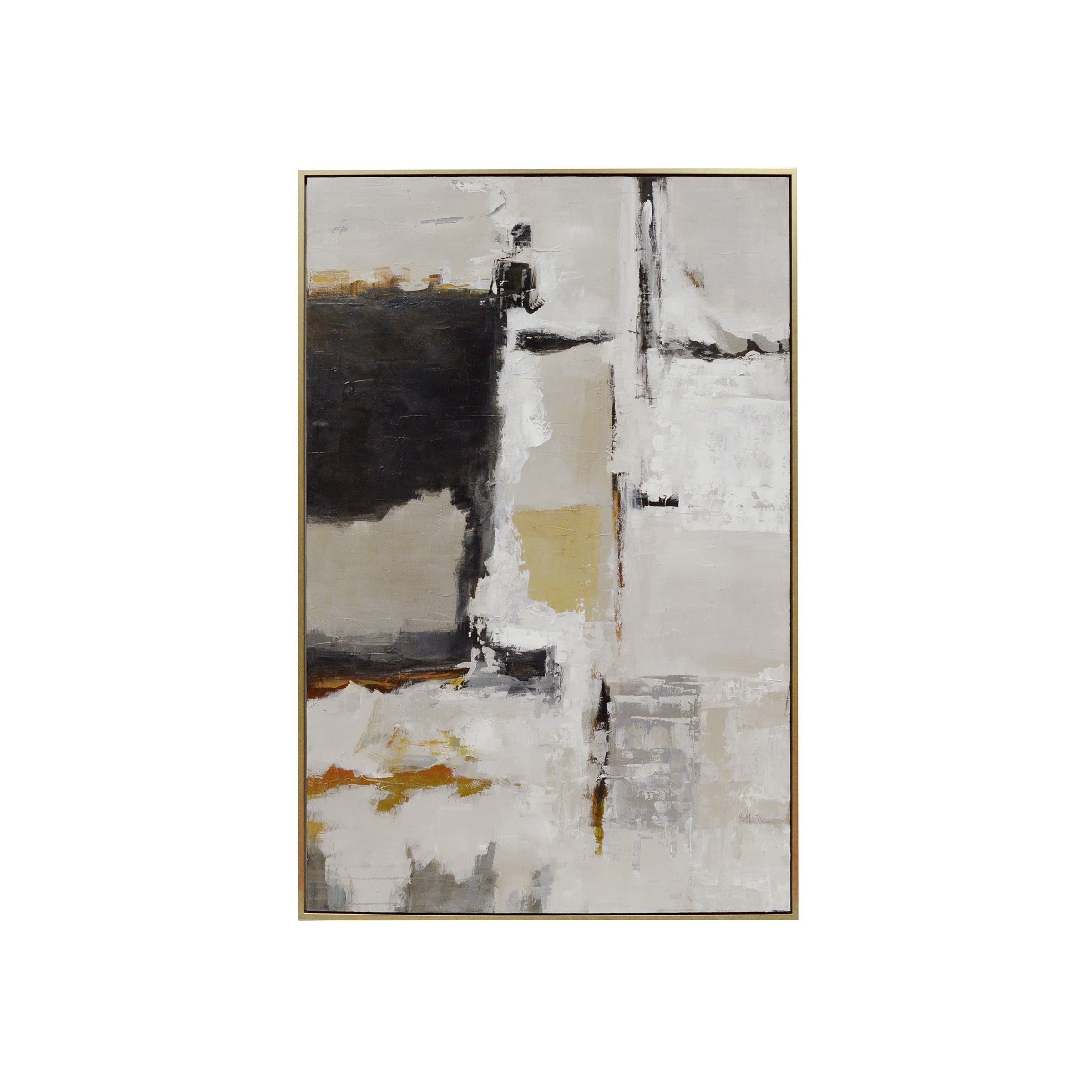 Black, White, and Gold Abstract Framed Painting 49"W x 74"H