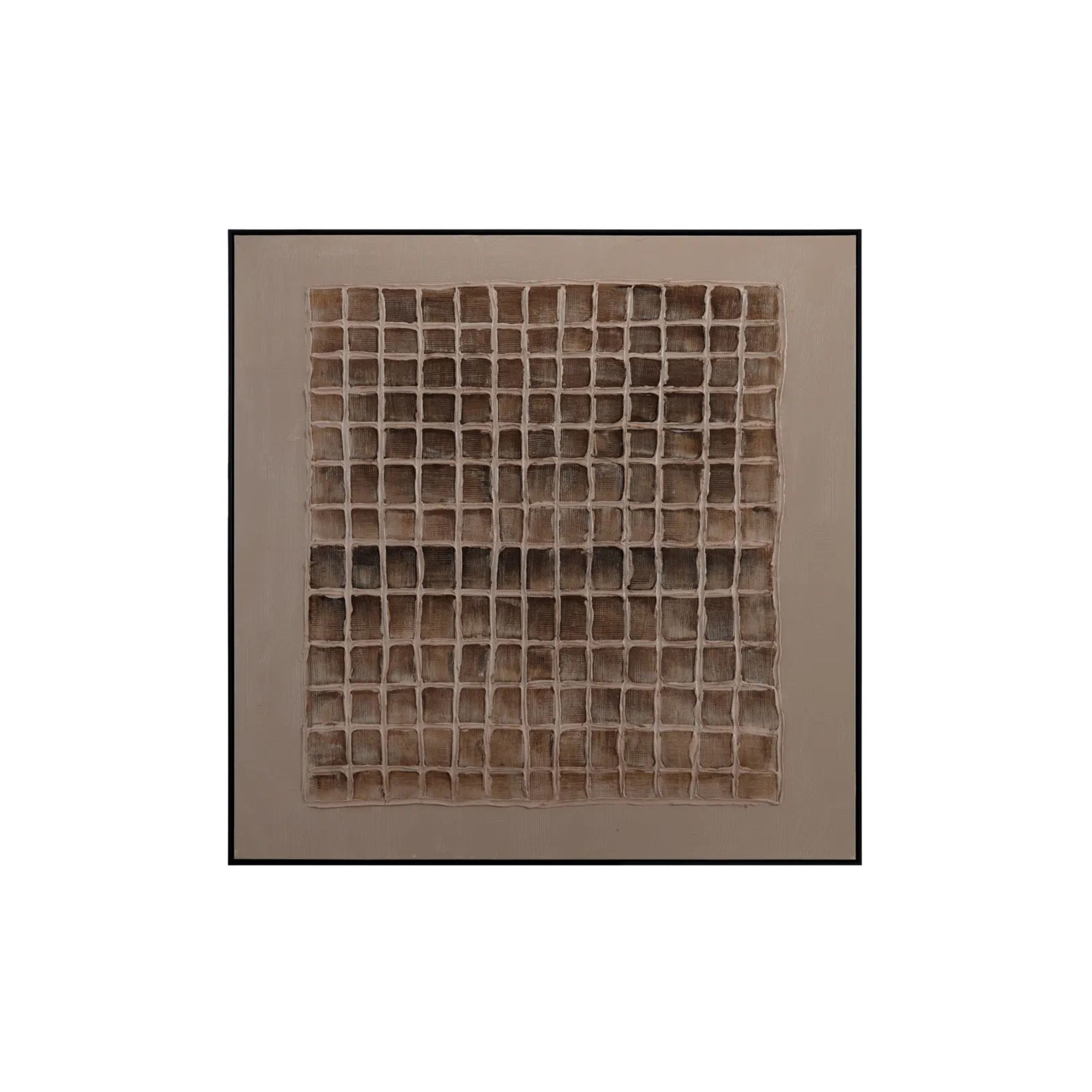 Mocha Grid Hand Painted Framed Canvas 50"W x 50"H