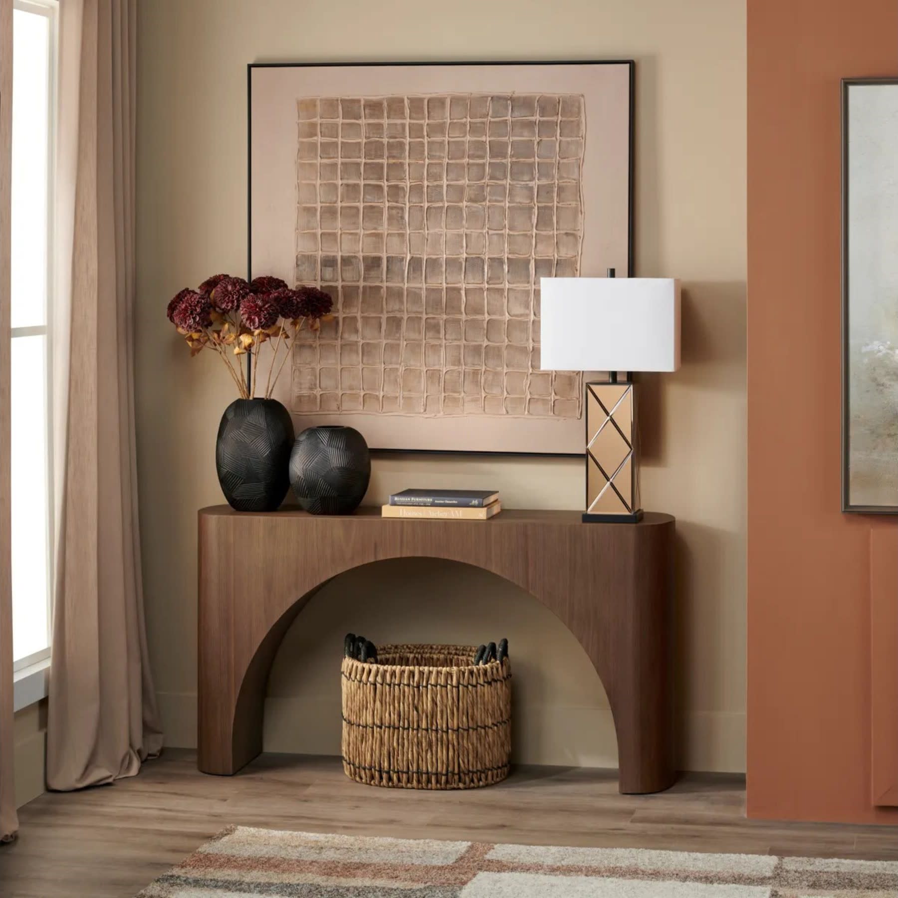 Mocha Grid Hand Painted Framed Canvas 50"W x 50"H