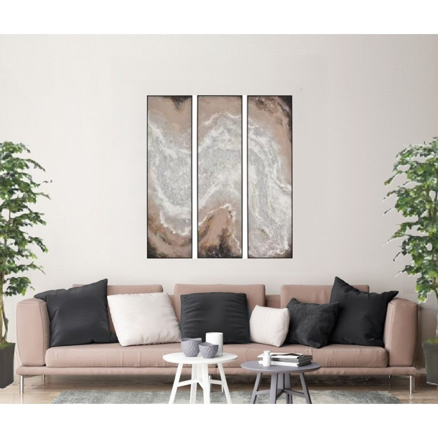 Set of 3 Neutral Abstract Framed Paintings 20"W x 71"H