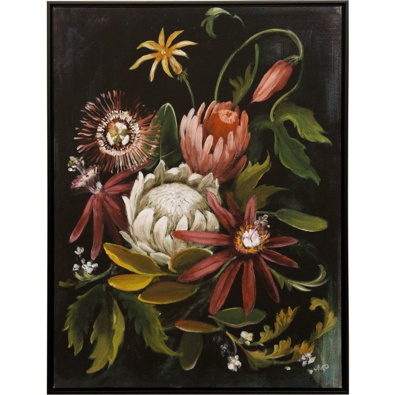 Black and Rose Floral II Framed Canvas Art 30"W x 40"H