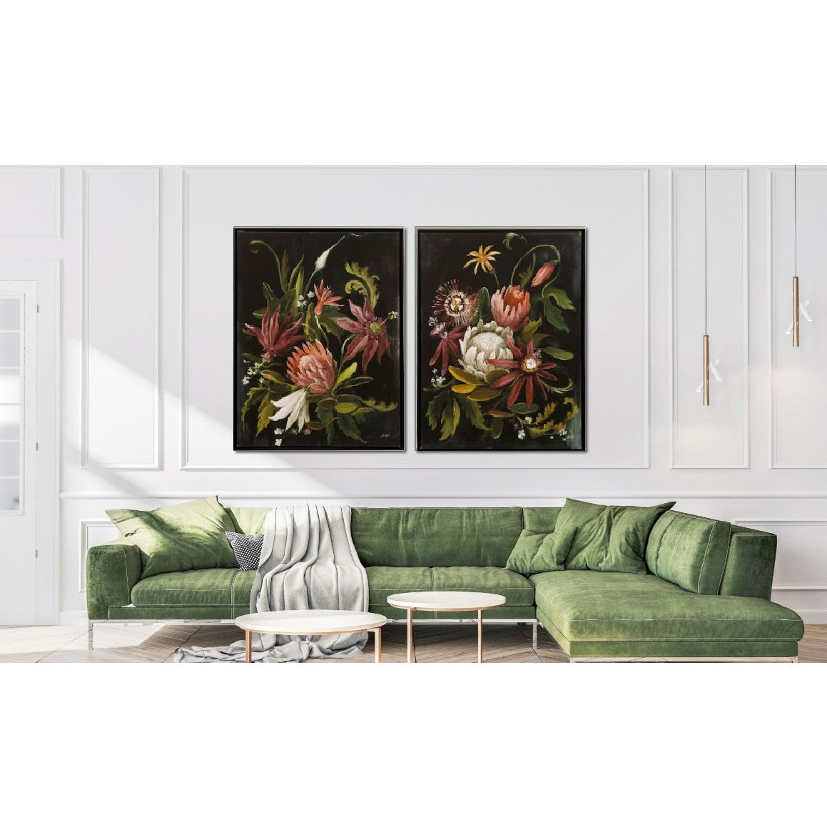 Black and Rose Floral II Framed Canvas Art 30"W x 40"H