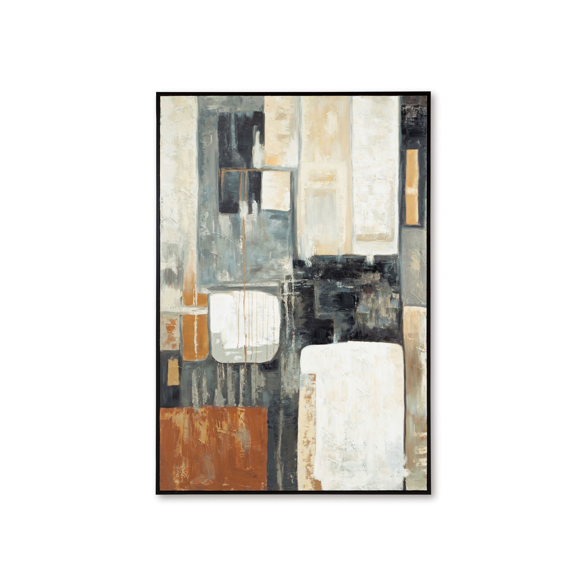 Brown, Black, and Grey Abstract Hand Painted Framed Canvas 48"W x 72"H