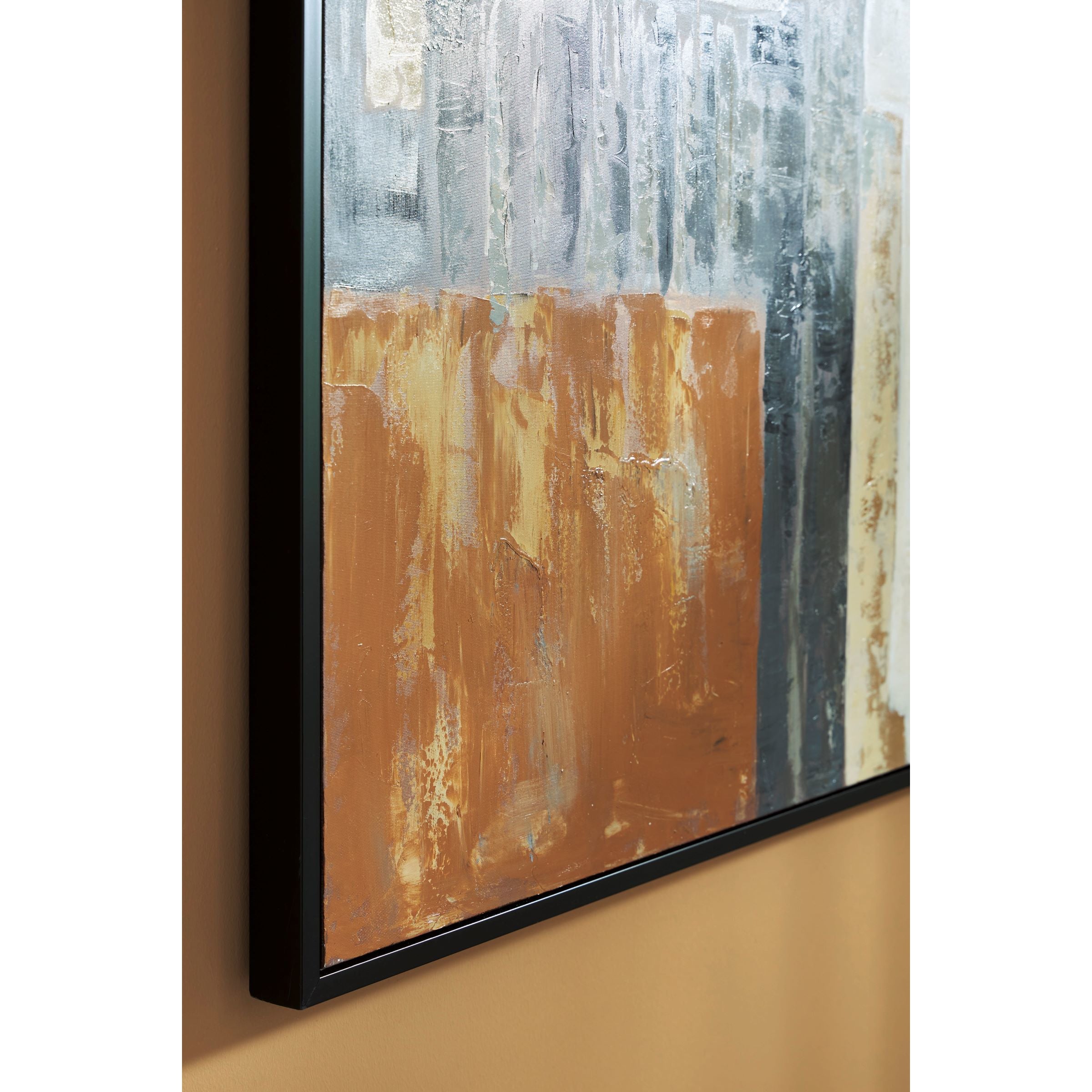 Brown, Black, and Grey Abstract Hand Painted Framed Canvas 48"W x 72"H