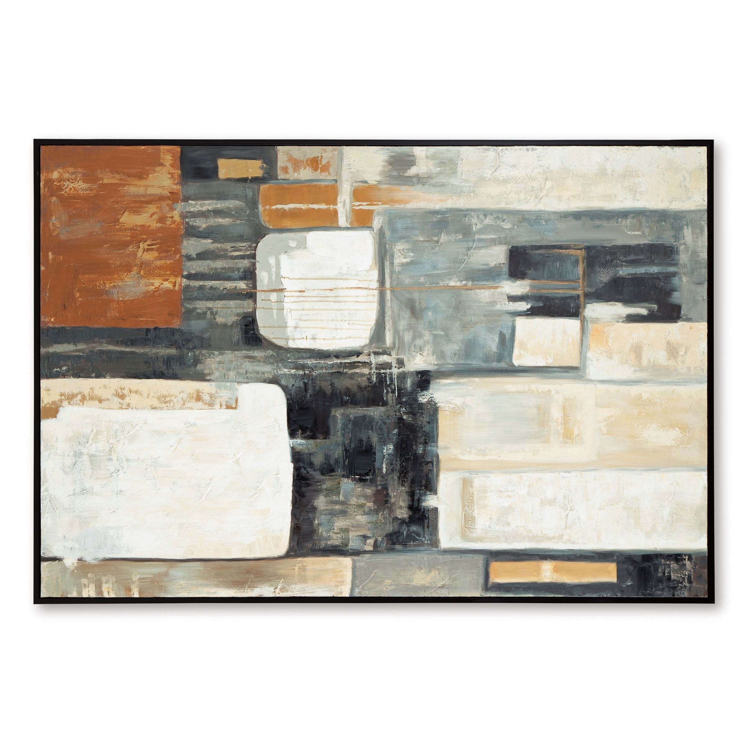 Brown, Black, and Grey Abstract Hand Painted Framed Canvas 48"W x 72"H