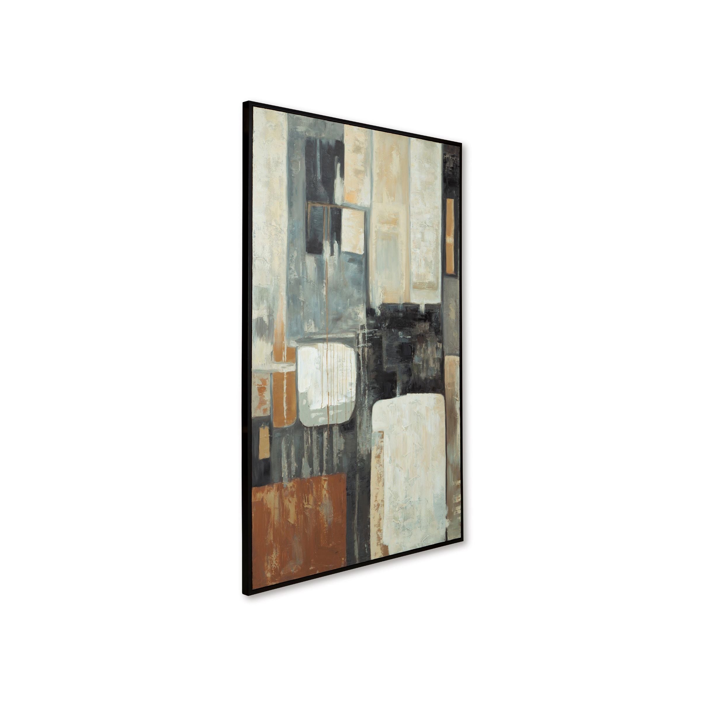 Brown, Black, and Grey Abstract Hand Painted Framed Canvas 48"W x 72"H