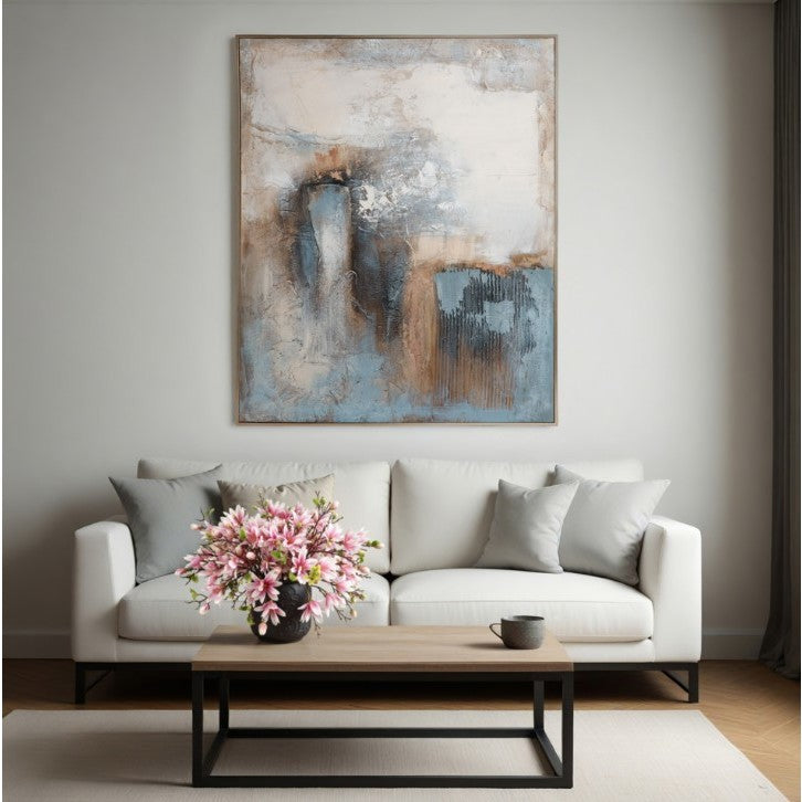 Blue and Cream Abstract Hand Painted Wall Art 48"W x 60"H