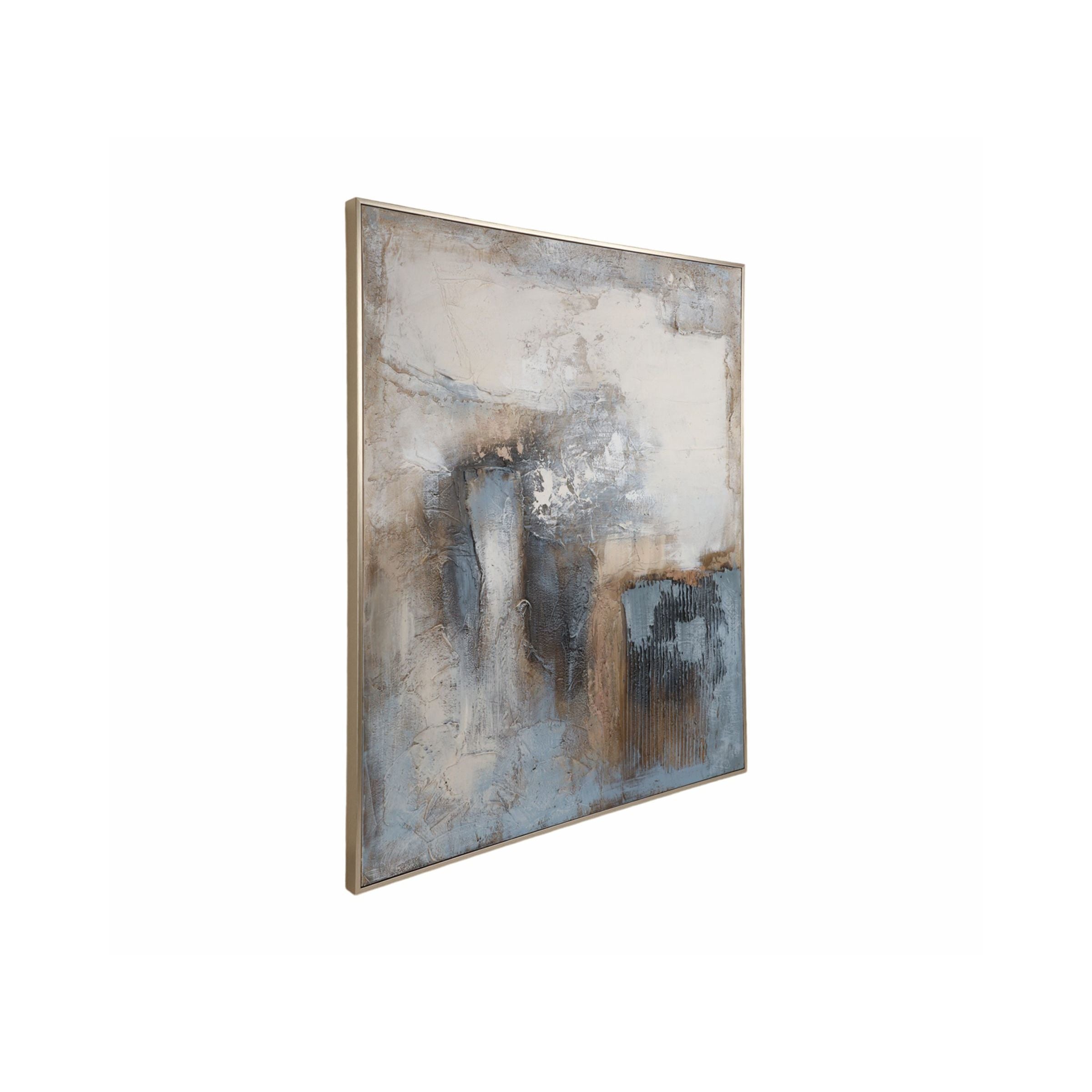 Blue and Cream Abstract Hand Painted Wall Art 48"W x 60"H