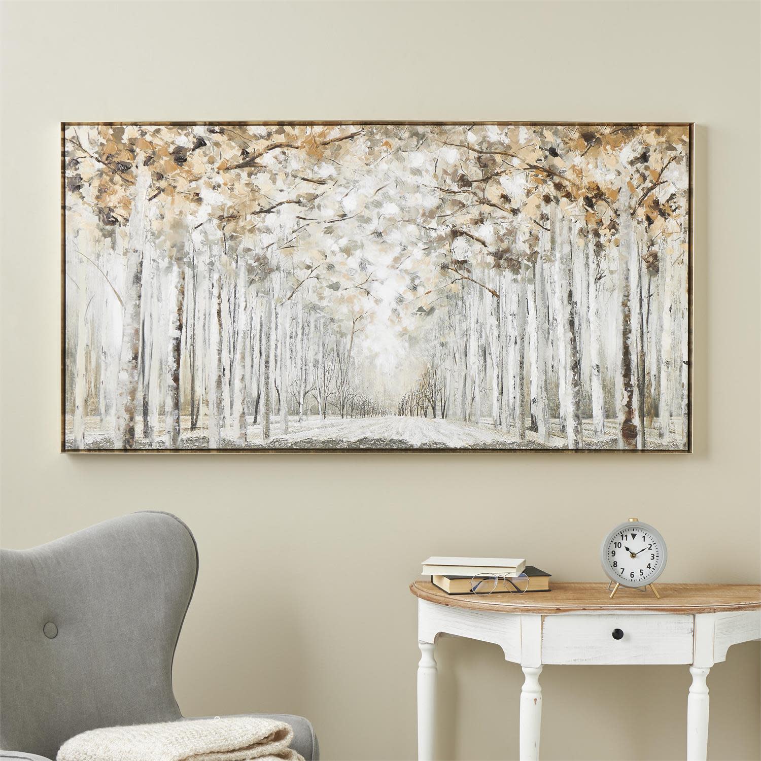 Brown Birch Pathway Framed Canvas Art 58"W x 31"H
