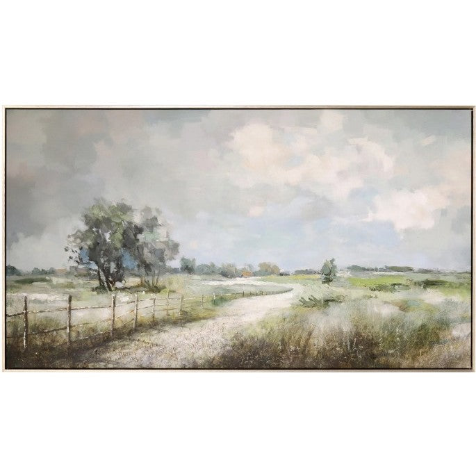 Spring Country Road Hand Painted Framed Canvas 57"W x 32"H